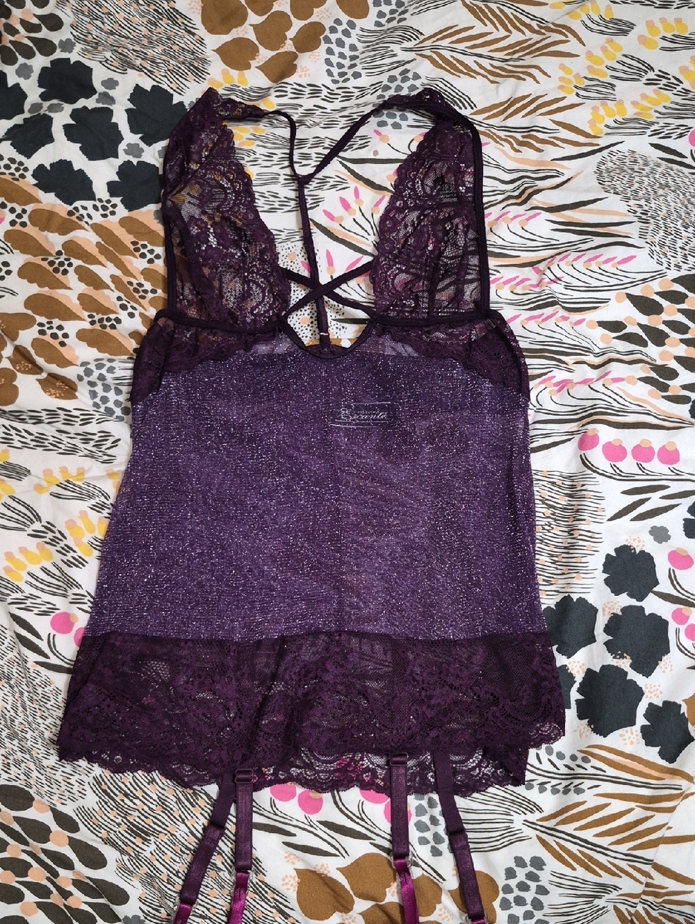 Women's Lace Trim Purple Shimmer Chemise by Escante